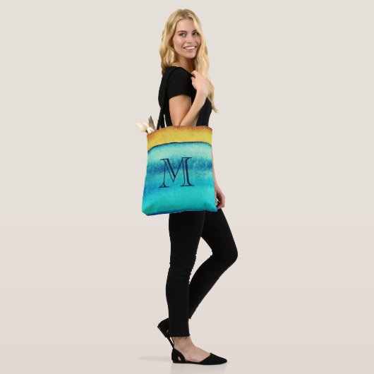 Blau und Gold Rustikale Monogramme Tasche (Am Model)