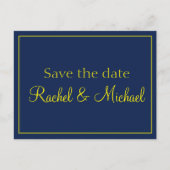 Blau und Gold Save the Date Ankündigungspostkarte (Vorderseite)