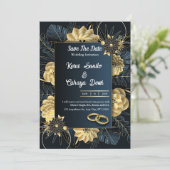 Blau und Gold Save the Date Einladung (Stehend Vorderseite)