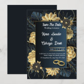 Blau und Gold Save the Date Einladung (Vorne/Hinten)