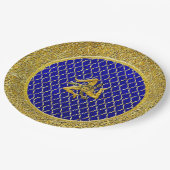 Blau und Gold Sicilian Trinacria Pappteller (Schrägansicht)