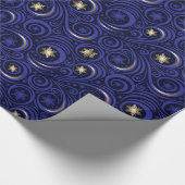 Blau und Gold Snowflake Damask Muster Geschenkpapier (Ecke)