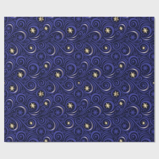 Blau und Gold Snowflake Damask Muster Geschenkpapier (Flach)