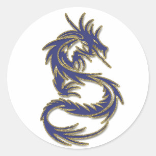 Blau und Gold Tattoo Dragon Runder Aufkleber