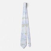 Blau und Gold Textur auf schicken weißen Marmor Krawatte (Vorderseite)