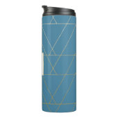 Blau und Gold Triangle Muster Monogram Tumbler Thermosbecher (Nach rechts gedreht)