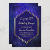 Blau und Gold Überraschung 18. Geburtstag Abendess Einladung (Vorne/Hinten)