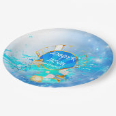 Blau und Gold unter dem Meeresthema Papier Plakat Pappteller (Schrägansicht)