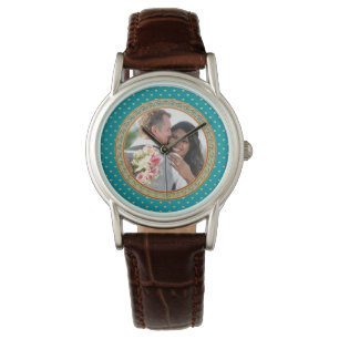 Blau und Gold Verziert Armbanduhr