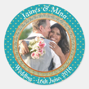 Blau und Gold Verziert Runder Aufkleber