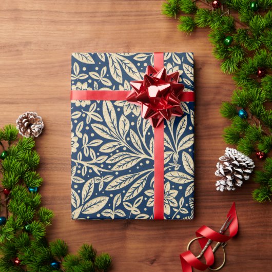 Blau und Gold Vintages Blumenmuster Geschenkpapier (Feiertagsgeschenk)