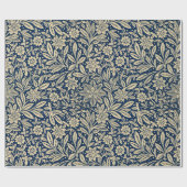 Blau und Gold Vintages Blumenmuster Geschenkpapier (Flach)