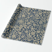 Blau und Gold Vintages Blumenmuster Geschenkpapier (Ungerollt)