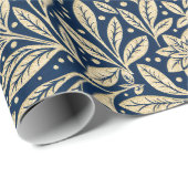 Blau und Gold Vintages Blumenmuster Geschenkpapier (Rolleneckpunkt)