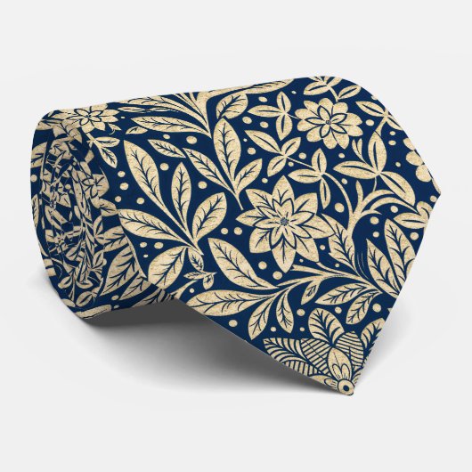 Blau und Gold Vintages Blumenmuster Krawatte (Gerollt)