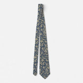 Blau und Gold Vintages Blumenmuster Krawatte (Rückseite)