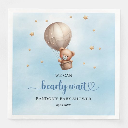 Blau und Gold Wir können frühzeitig Teddybär warte Serviette (Vorderseite)