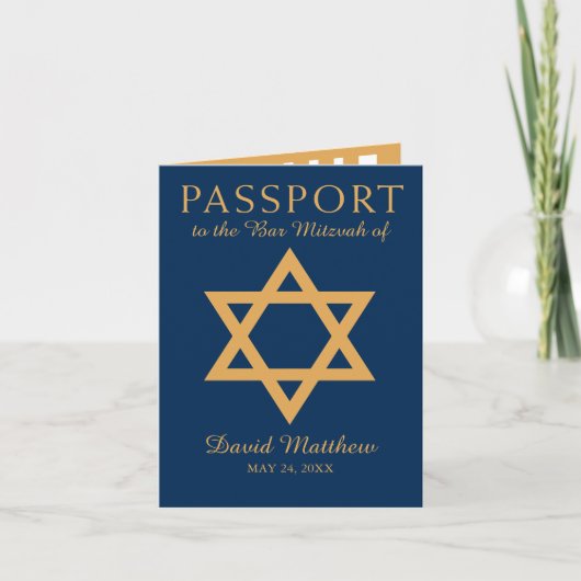 Blau-und Golddavidsstern Bar Mitzvah Pass Einladung (Vorderseite)