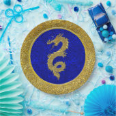 Blau- und Golddrachenmuster Pappteller (Party)