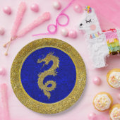 Blau- und Golddrachenmuster Pappteller (Party)