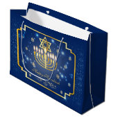 Blau und golden dekorativ Hanukkah Große Geschenktüte (Vorderseite Schrägansicht)