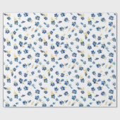 Blau und goldfarbene Blume Geschenkpapier (Flach)