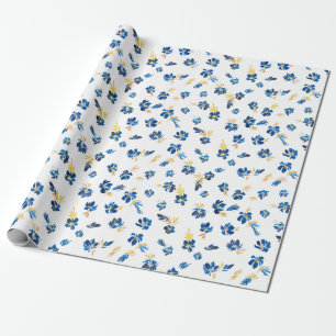 Blau und goldfarbene Blume Geschenkpapier