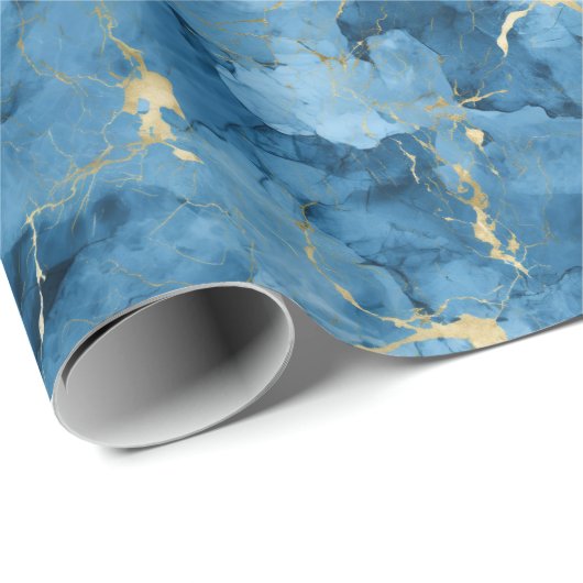 Blau und goldfarbener Marmor flüssiger Stil Geschenkpapier (Rolleneckpunkt)