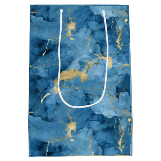 Blau und goldfarbener Marmor flüssiger Stil Mittlere Geschenktüte (Rückseite)