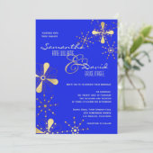 Blau-und Goldindische inspirierte Hochzeit Einladung (Stehend Vorderseite)