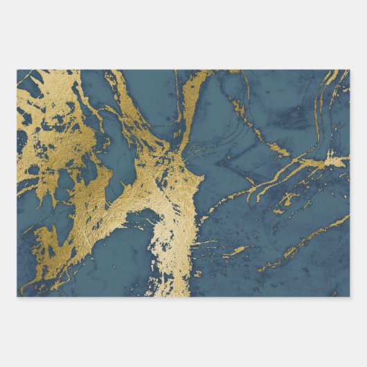 Blau- und Goldmarmor Geschenkpapier Set (Vorderseite)