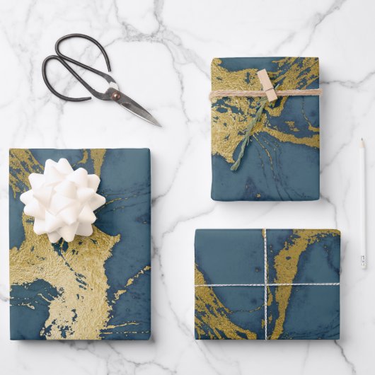 Blau- und Goldmarmor Geschenkpapier Set (Vorderseite)