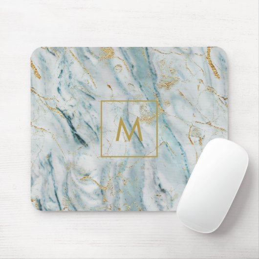 Blau-und Goldmarmormonogramm Mousepad (Mit Mouse)
