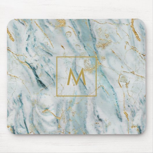 Blau-und Goldmarmormonogramm Mousepad (Vorne)
