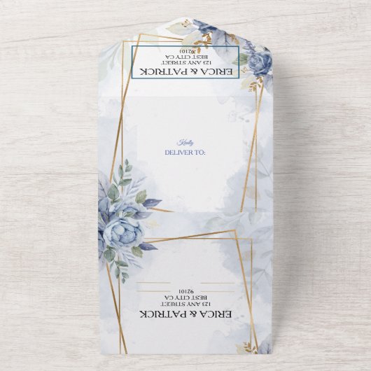 Blau und Goldrahmen All In One Einladung (Außenbereich)