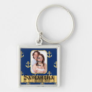 Blau- und Goldseeanker gemustert Schlüsselanhänger