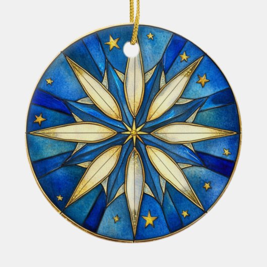BLAU- UND GOLDSTERNFORM KERAMIK ORNAMENT (Vorne)