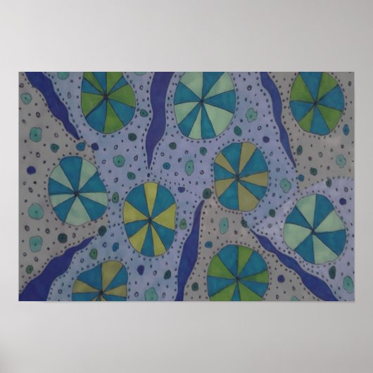 Blau und Grau Abstrakt Poster (Vorne)