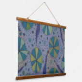 Blau und Grau Abstrakt Wandteppich Mit Holzrahmen (Gewinkelt)