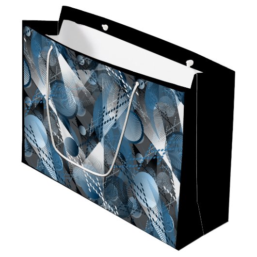 Blau und Grau. Abstraktion. Große Geschenktüte (Vorderseite Schrägansicht)