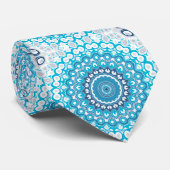 Blau und Grau bemalt Medallion Muster Krawatte (Gerollt)