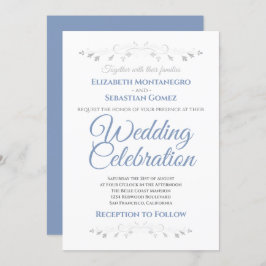 Blau und Grau Einfach Elegantes Hochzeitsempfang Einladung