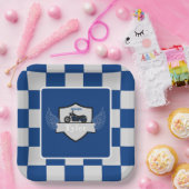 Blau und grau, kariert und Motorrad Pappteller (Party)