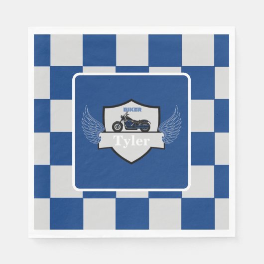Blau und grau, kariert und Motorrad Serviette (Vorderseite)
