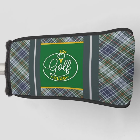 Blau und grau Karierter Golf Head Cover Headcover (Vorderseite)