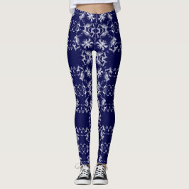 Blau und Grau Lacy Kaleidoscope Muster Leggings