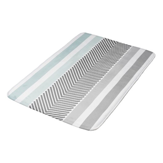 Blau und Grau Modernes Abstraktes Bogenmuster Badematte (Schrägansicht)