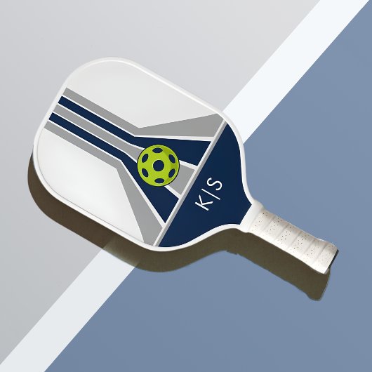 Blau und Grau | Modernes Monogramm Pickleball Schläger
