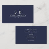 Blau und Grau Monogram Moderne Beruflich Visitenkarte (Vorne/Hinten)