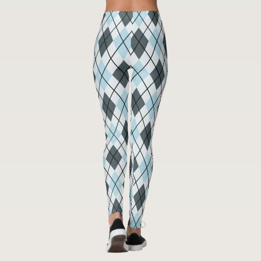 Blau und Grau Raute Print Leggings (Rückseite)